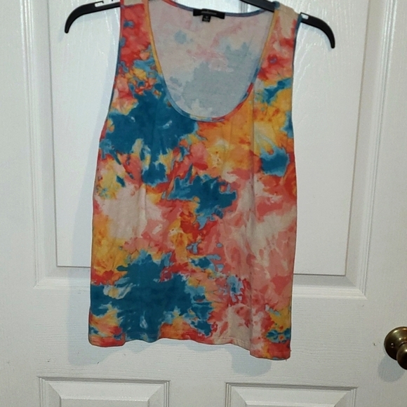 Ambiance Tops - Ambiance Womens Plus Tye Dye Light Blue Pink Red Orange Yellow 95% Cotton SZ 1X
